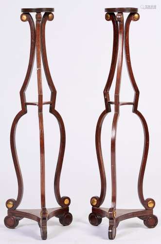 A pair of Regency brass mounted and brass line inlaid graine...