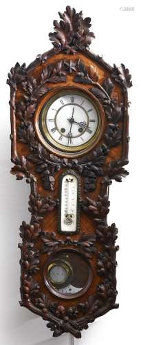 A Continental walnut veneered and carved wall clock, c1880, ...