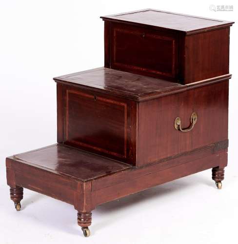 A set of Victorian mahogany bed steps, c1840, with lid and s...