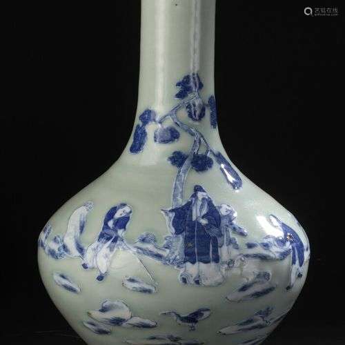 Vase en porcelaine bleu blanc à fond céladon Chin…