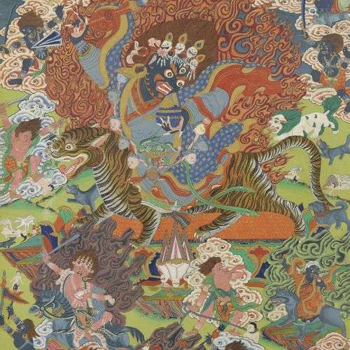 Peinture à l'encre et couleur sur papier Tibet, X…