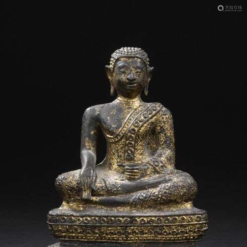 Statuette de bouddha en bronze laqué or Thaïlande,…