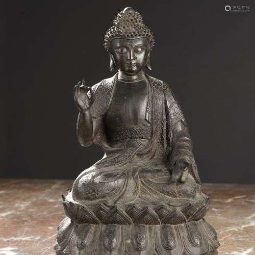 Statuette de Bouddha en bronze Chine, dynastie Mi…