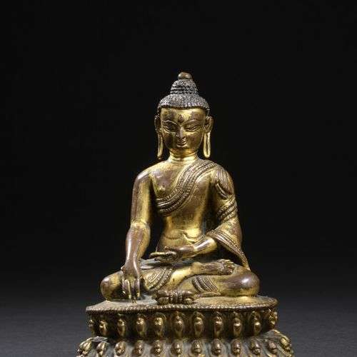 Statuette de bouddha en bronze doré Sino tibétain,…