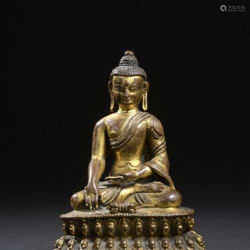 Statuette de bouddha en bronze doré Sino tibétain,…