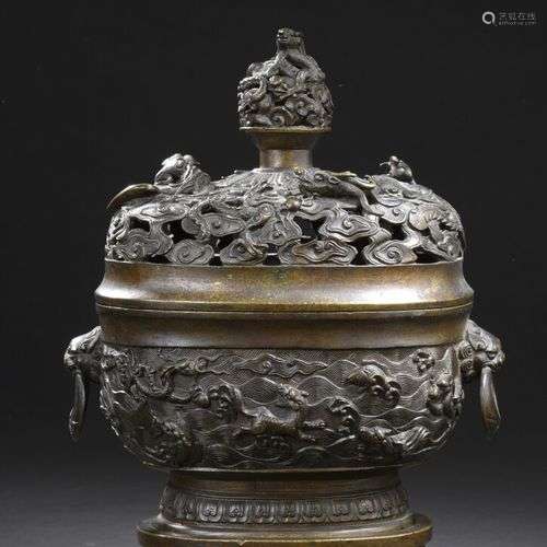 Brûle parfum xianglu couvert en bronze et sa base …