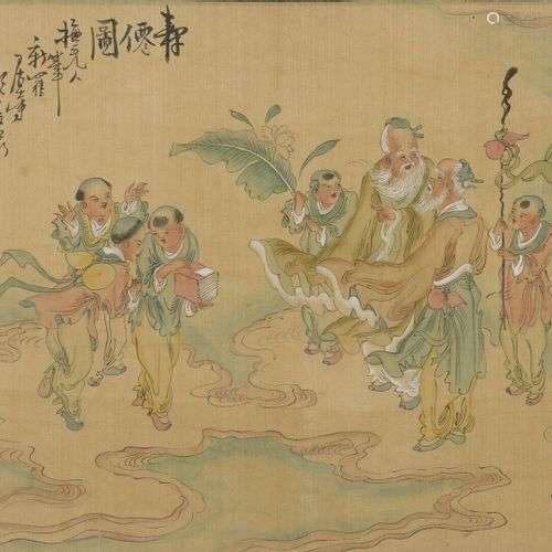 Six peintures à l'encre et couleur sur soie Chine…