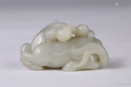 A Carved Jade Monkey and Horse Paperweight