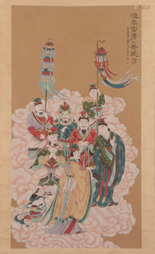 A Chinese Painting of Immortals Standing On Clouds