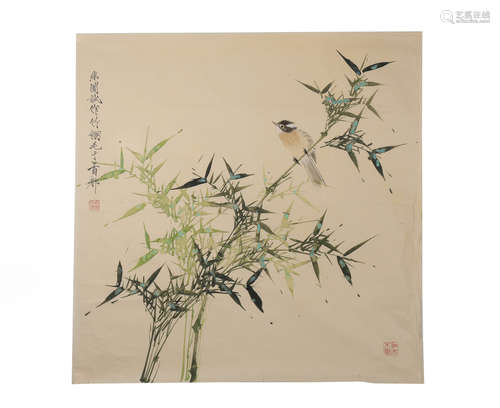 A Chinese Painting of Bird and Green Bamboos