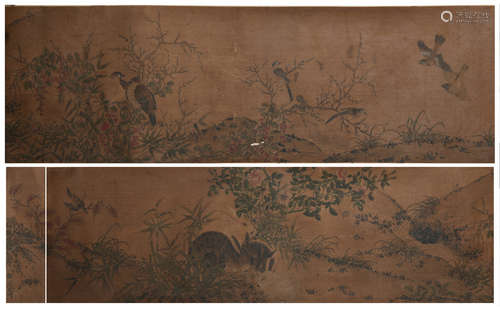 A Chinese Painting Hand-Scroll of Flowers and Animals