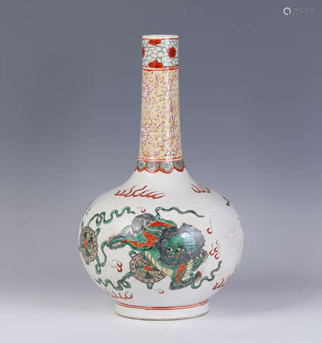 A Famille Rose Lion-and-Ball Vase