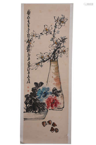 A Chinese Painting of Flowers and Mushrooms