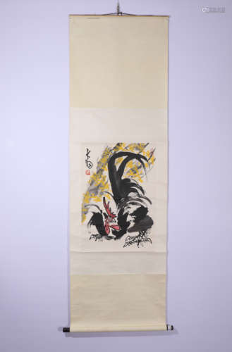 A Chinese Painting Scroll of Rooster