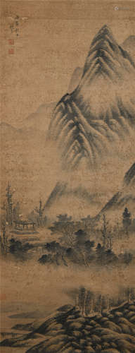 A Chinese Painting of Clouds and Mist-Covered Landscape