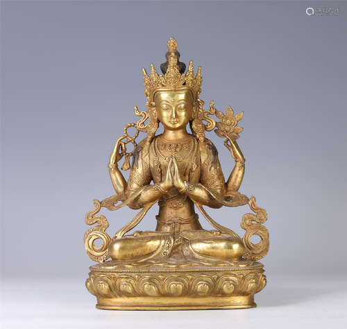 A Gilt Bronze Seated Crowned Buddha