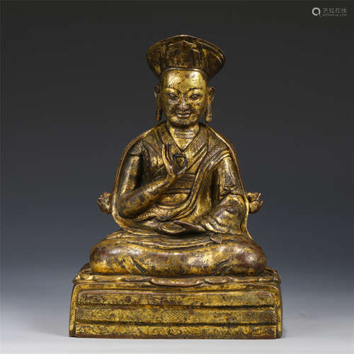 A Rare Gilt Bronze Seated Figure of Guru