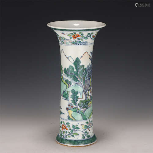 A Dou-Cai Glaze Landscape-and-Figures Porcelain Beaker Vase ...