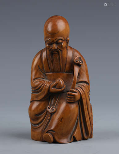 A Carved Boxwood God of Longevity