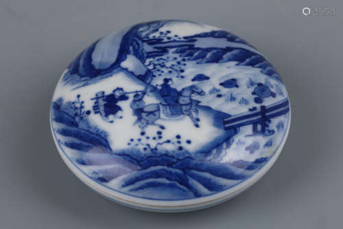 A Blue and White Figural Porcelain Ink Paste Box