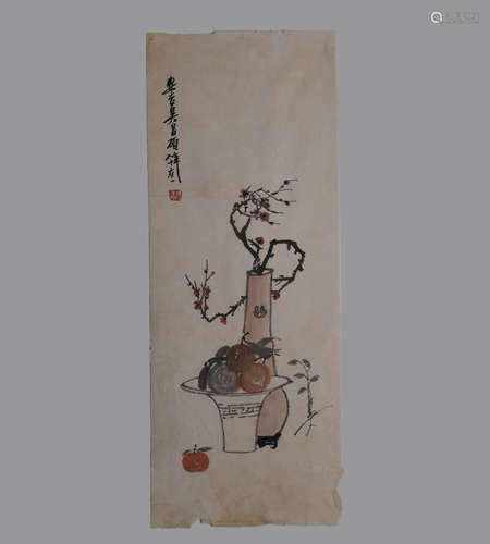 A Chinese Painting of Plum Blossoms and Fruits