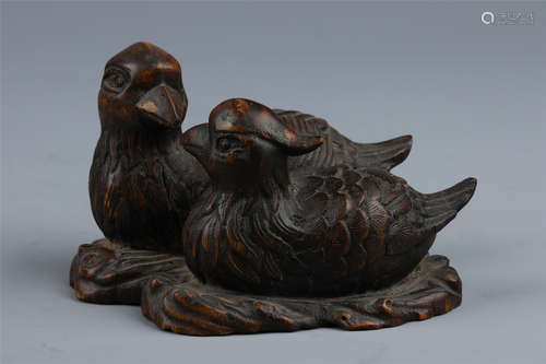 A Pair of Chenxiang Wood Carved Mandarin Ducks