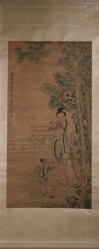 A Chinese Painting Depicting Lady and Kids