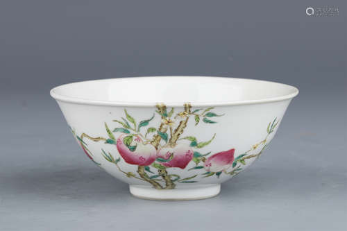 A Famille Rose Peaches and Bats Porcelain Bowl