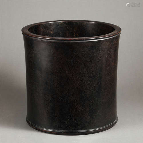 A Zitan Wood Circular Brush Pot