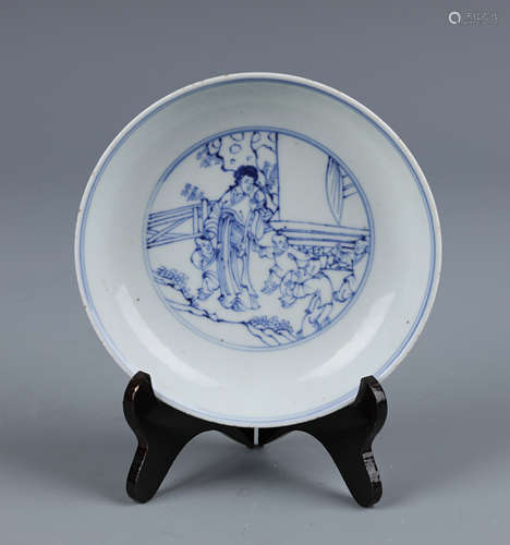 A Blue and White Figural Porcelain Dish