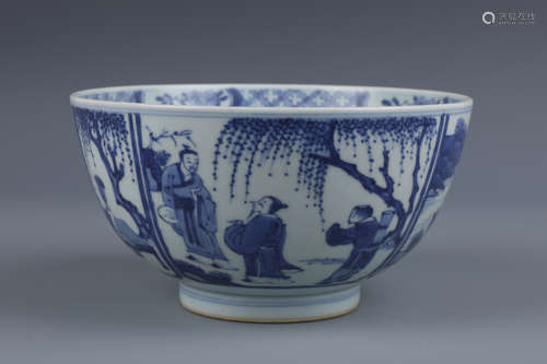 A Blue and White Figural Porcelain Bowl