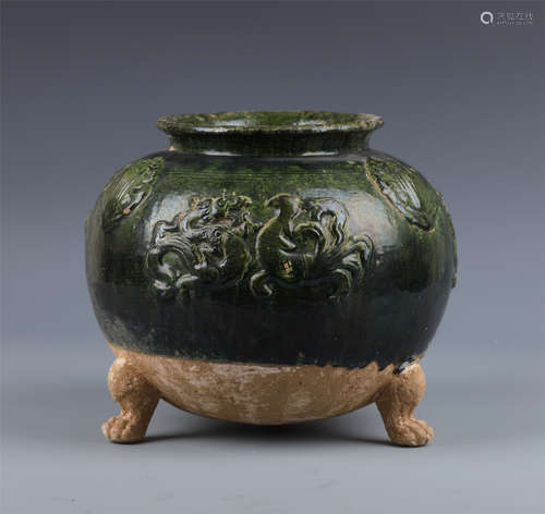 A Green Glaze Tripod Pottery Censer