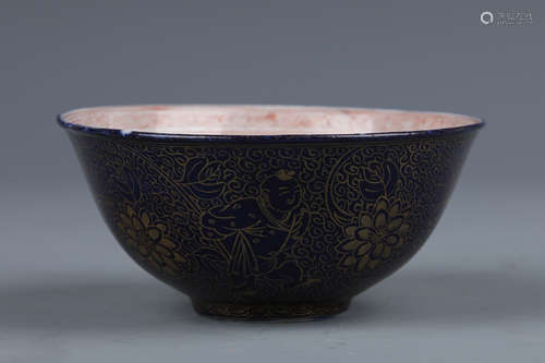 A Blue Glaze and Gilt Porcelain Bowl