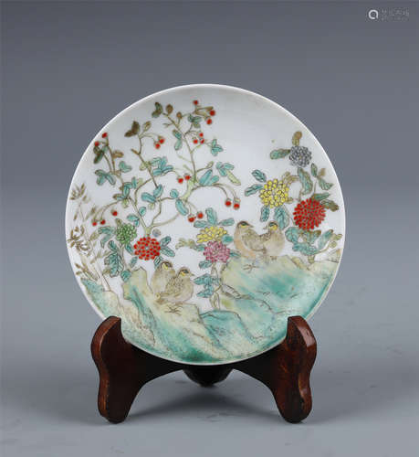 A Famille Rose Flowers and Birds Porcelain Dish