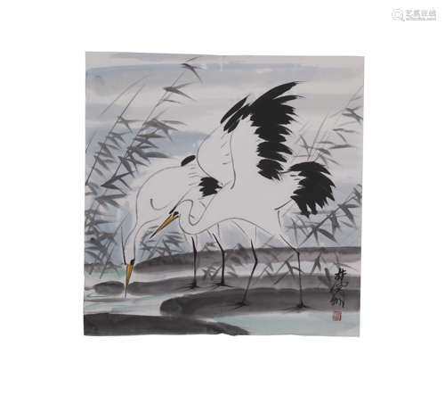 A Chinese Painting Depicting Double Egrets