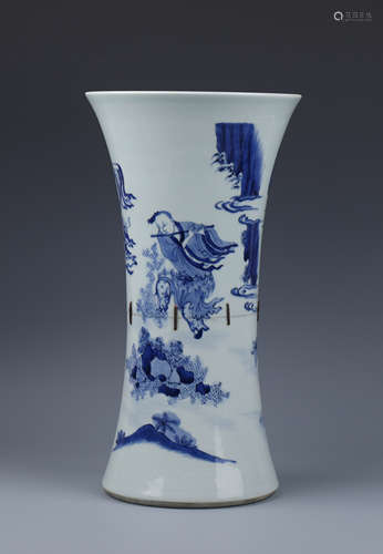 A Blue and White Figural Porcelain Beaker Vase Gu