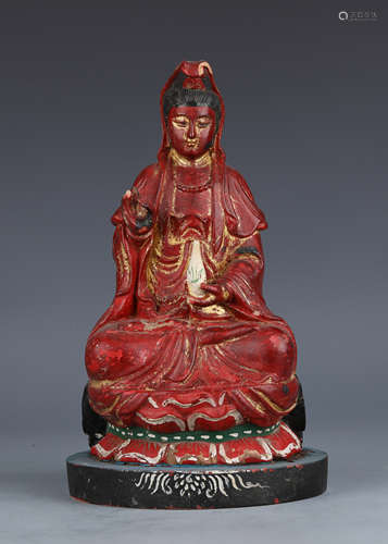 A Polychrome Lacquered Seated Figure of Guanyin