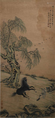 A Chinese Painting Depicting Taming A Horse