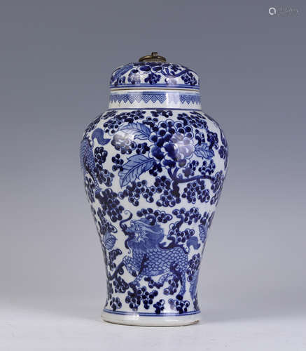 A Blue and White Porcelain Kylin Jar and Cover