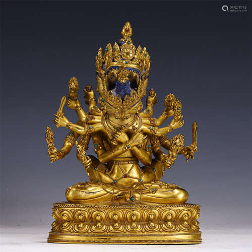 An Importand Tibetan Gilt Bronze Seated Figure of Guhyasamaj...