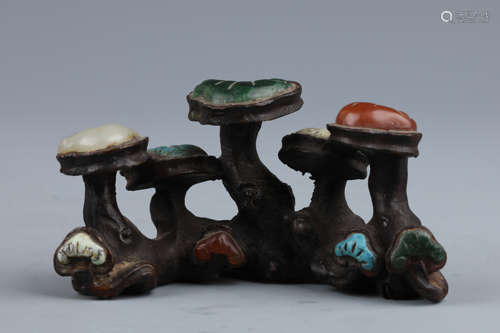 A Hard-Stones Inlaid Bronze Brush Rest