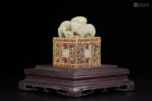 Nephrite Gilt Silver Twin-Lion Seal