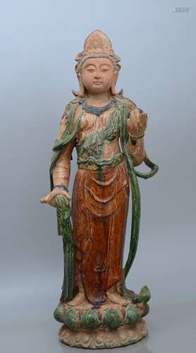 Sancai Glazed Pottery Figure of Buddha in Lotus