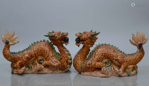 Sancai Glazed Pottery Figure of Double Dragons