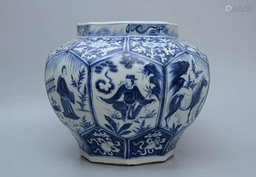 Yuan Dynasty Octagonal Jar with Portraiture Design