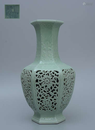 Qianlong Era Vase inside of Blue and White Pottery