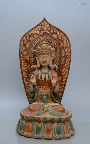 Sancai Glazed Pottery Figure of Buddha with a Halo