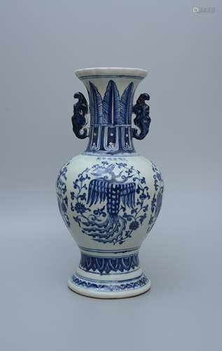 Xuande Blue and White Vase with Phoenix Design