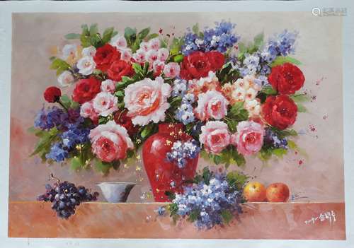 Flower and Fruit，A North Korean Oil Painting