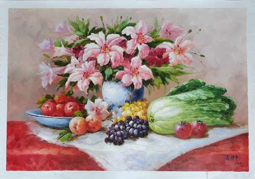 Flower and Fruit，A North Korean Oil Painting